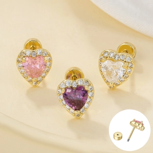 Luxury Heart Stud Earrings Copper Zirconia Stainless Steel Earring Post Halo Rhinestone Shiny Jewelry For Women Gift