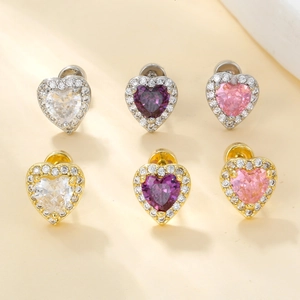 Sparkling heart-shaped stud earrings set with colorful micro-pave cubic zirconia stones