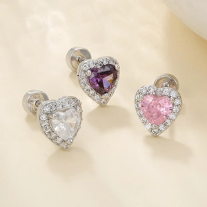 Sparkling heart earrings set with colorful cubic zirconia and halo diamond accents