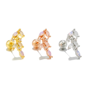 Boucles d'oreilles forme plante avec opale et zircon en or, or rose et argent, lot de 3