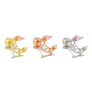 Vue détaillée des boucles d'oreilles lune et étoile avec cristaux et fermoir à vis
