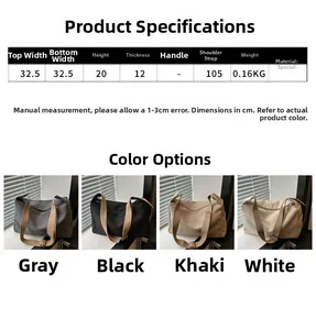 Size chart and dimensions for the large capacity minimalist crossbody bucket bag