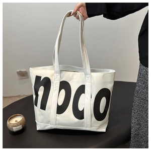 Women Large Capacity Letter Print Tote Bag Trendy PU Leather Shoulder Bag For Daily Commuting Shopping