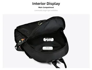 Innenansicht des schwarzen Nylon-Rucksacks mit Hauptfach und Reißverschlussfach