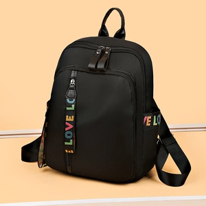 Damen Casual Nylon Rucksack Wasserdicht Große Kapazität Reisetasche Mit Buntes Love Buchstaben Gurtband Mode Mama Schulrucksack