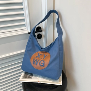 Women Large Capacity Canvas Tote Bag Simple Letter Print Shoulder Bag Minimalist Literary Daily Commuter Hobo Underarm Bag