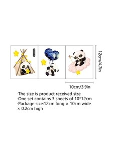 Detailed view of 3-piece glow panda wall stickers with dimensions 10x12cm for home decoration