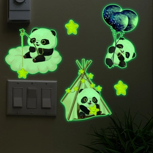 Luminous Cartoon Panda Wall Stickers Glow In The Dark PVC Decals For Light Switch Decor Kids Room Home Decoration