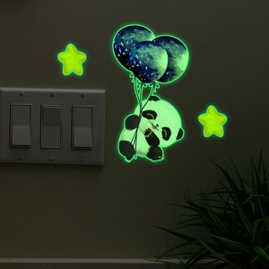 Luminous panda wall stickers with balloons and stars glowing in the dark for home decor