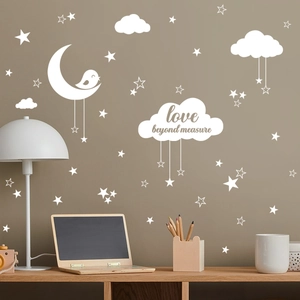 Sticker Mural Dessin Animé Lune Étoiles Nuages PVC Décalcomanie Chambre d'Enfant Love Beyond Measure Lettrage Décoration Maison