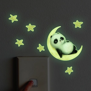 Luminous Switch Sticker PVC Glow In The Dark Cartoon Panda Moon Stars Wall Decal For Bedroom Home Decor