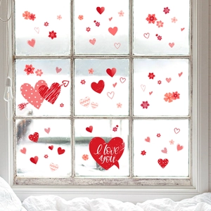 Valentine's Day heart and flower static window stickers for romantic home glass decoration