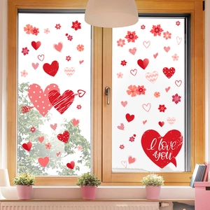 Valentine's Day heart and flower window stickers for romantic home wall decoration