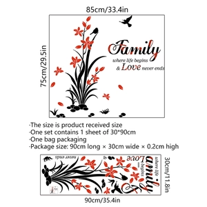 Floral Family wall sticker with birds and inspirational quote for home kitchen decor