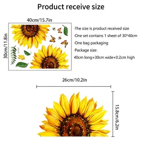 Sunflower toilet wall sticker set receiving size chart 30x40cm with butterflies and leaves