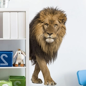 3D realistic lion wall sticker peering from furniture for modern living room decor