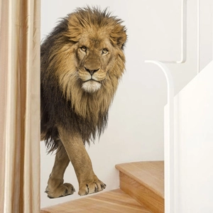 Lion Wall Sticker Realistic 3D Visual Decal PVC Waterproof Creative Mural For Living Room Bedroom Kids Room Office Decor