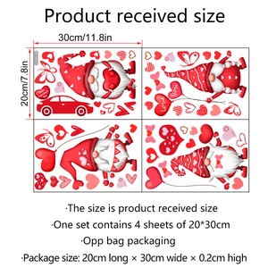 Valentine's Day gnome heart wall sticker set 4 sheets for festive room decoration