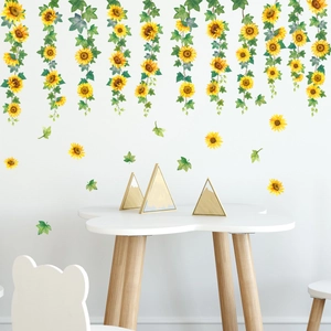 Sunflower Vine Wall Stickers Yellow Floral Ivy Leaf PVC Decals For Living Room Bedroom Nursery DIY Home Decor Art Murals