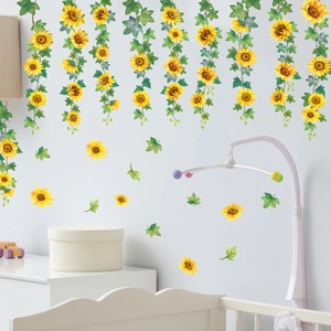 Detailed wall sticker view featuring sunflower vines in a nursery room setting
