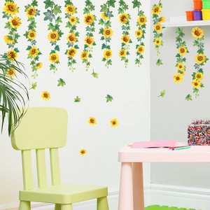 Self-adhesive sunflower vine wall stickers for living room and bedroom home decoration