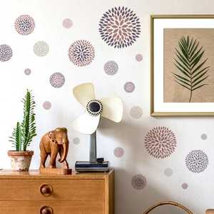 Bohemian floral mandala wall stickers in purple and gray for living room decor