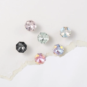 Set of 8mm multi-faceted rose cut cherry blossom pink and colorful crystal stud earrings