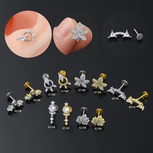 Labret Studs De Lèvre Boucles Oreilles Cartilage Cuivre Zircone Géométrique Inlaid Piercing Bijoux Pour Femmes Mode