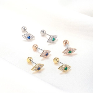 Evil Eye Stud Earrings Copper Zircon With Stainless Steel Earring Post Screw Ball Back Helix Piercing Minimalist Women
