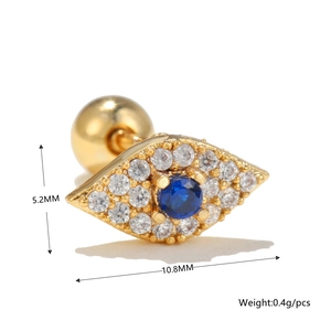 Detailed view of evil eye stud earring with dimensions 10.8mm and 5.2mm