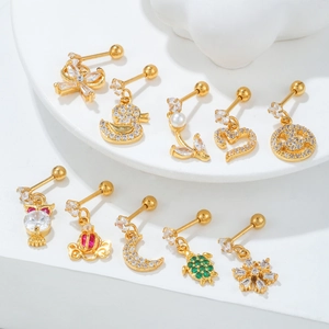 Boucles D'oreilles Cartilage En Cuivre Zircone Pour Femmes Animal Mignon Tortue Coeur Lune Piercing Dos À Vis