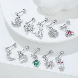 Lot de 10 clous de piercing géométriques avec motifs de tortue lune et de cœur