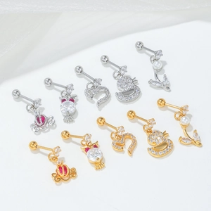 Collection de clous de cartilage géométriques avec zircon coloré et motifs cygne et tortue
