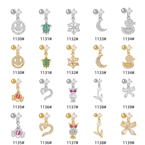 Collection de puces d'oreilles en cristal avec smiley, tortue et cœur en or et argent