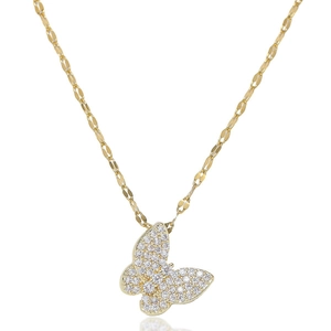 Golden bow butterfly necklace for women with sparkling pave-set cubic zirconia pendant