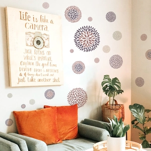 Bohemian mandala round wall decals for living room in elegant purple and grey tones