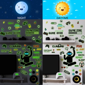 Luminous game element wall stickers showing day and night glowing effect for bedroom decor