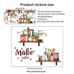 Vintage coffee wall stickers set with mocha pot design and 30x60cm size details