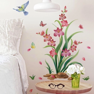 Stickers Muraux Floraux PVC Orchidée Vigne Colibri Papillon Décalcomanies Amovible Imperméable Maison Chambre Salon Décor