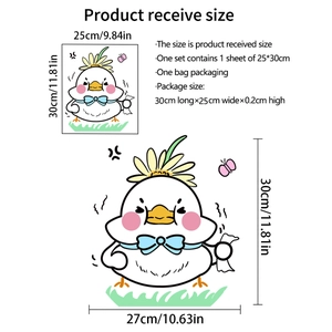 Detailed size specifications for cartoon chicken wall sticker in 25x30cm PVC format