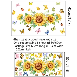 Self-adhesive sunflower and butterfly wall decals for bedroom and nursery decoration