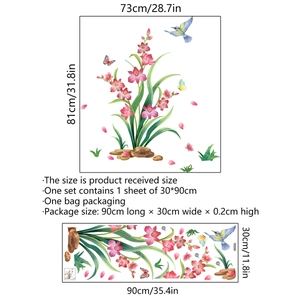 Stickers muraux fleurs, oiseaux et papillons pour décor de chambre, format 73x81cm