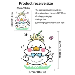 Cartoon chick wall sticker for bathroom decor with size chart 25x30cm sunflower duck decal