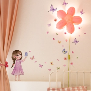Adesivi Murali con Farfalla e Ragazza Cartone Animato per Arredamento Cameretta Bambini PVC Impermeabile Viola