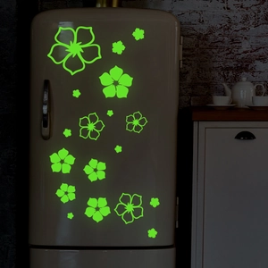 Luminous Holographic Flower Wall Stickers Glow In The Dark PVC Floral Fridge Magnets Self Adhesive Decals For Kitchen Bathroom Home Decor