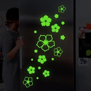 Luminous floral wall stickers with glowing flower decals for kitchen fridge decor