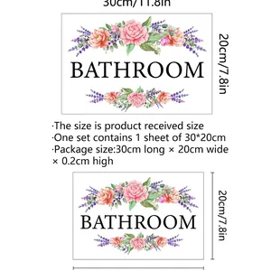 Floral bathroom wall sticker 30x20cm size guide with pink rose and lavender design