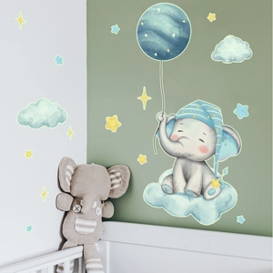 Luminous elephant on moon with stars wall stickers for kids' nursery room decoration