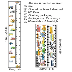 Cartoon vehicle height growth chart wall sticker featuring ambulance and fire truck icons