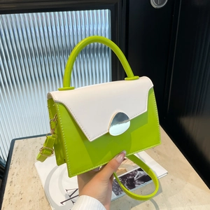 Contrast Color PU Leather Shoulder Bag For Women Fashion Minimalist Square Handbag With Adjustable Strap Crossbody Bag Daily Purse